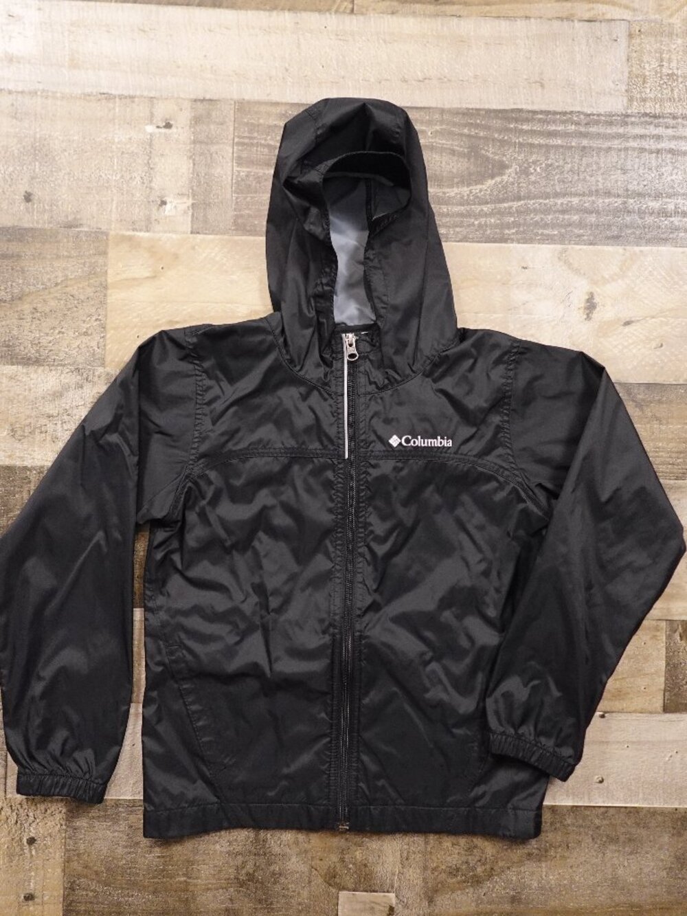 Columbia Glennaker Rain Jacket Boys Small Black Hooded Lightweight Windbreaker